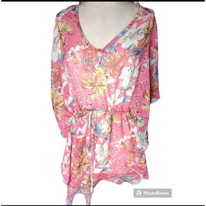 One size west loop women's pink floral swimsuit coverup #1